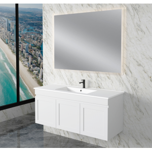 Mia 1200 Matte White Wall Hung Vanities Single Bowl Cabinet Only